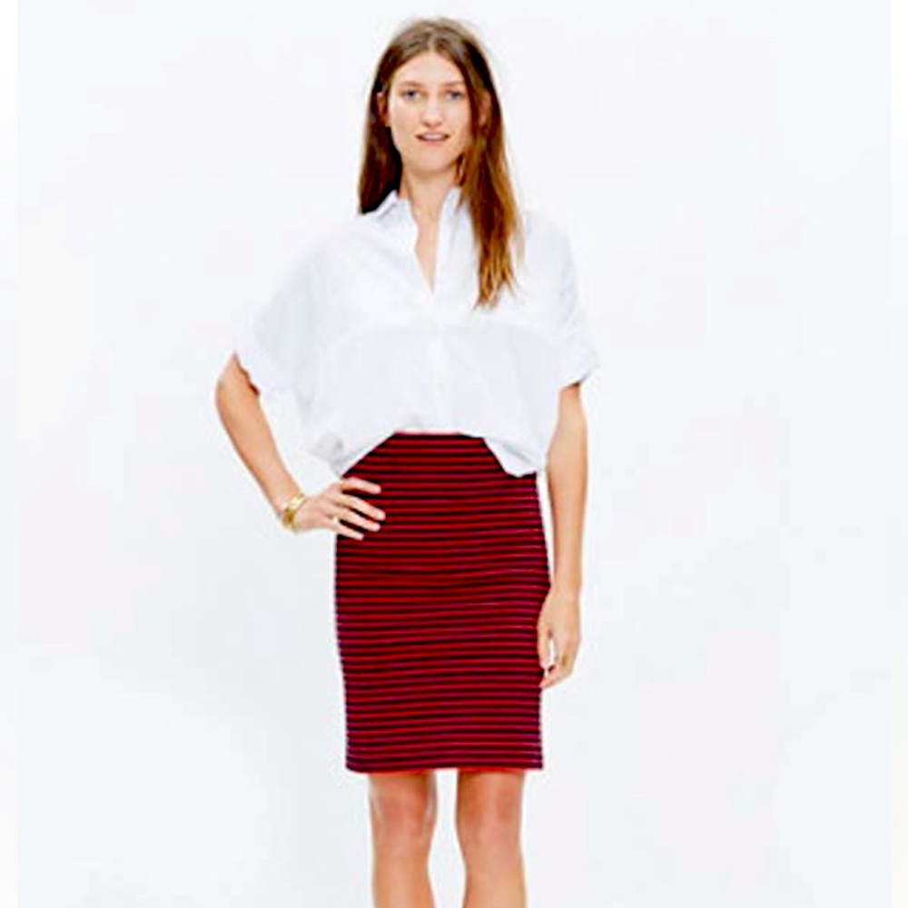 Madewell red and navy striped skirt